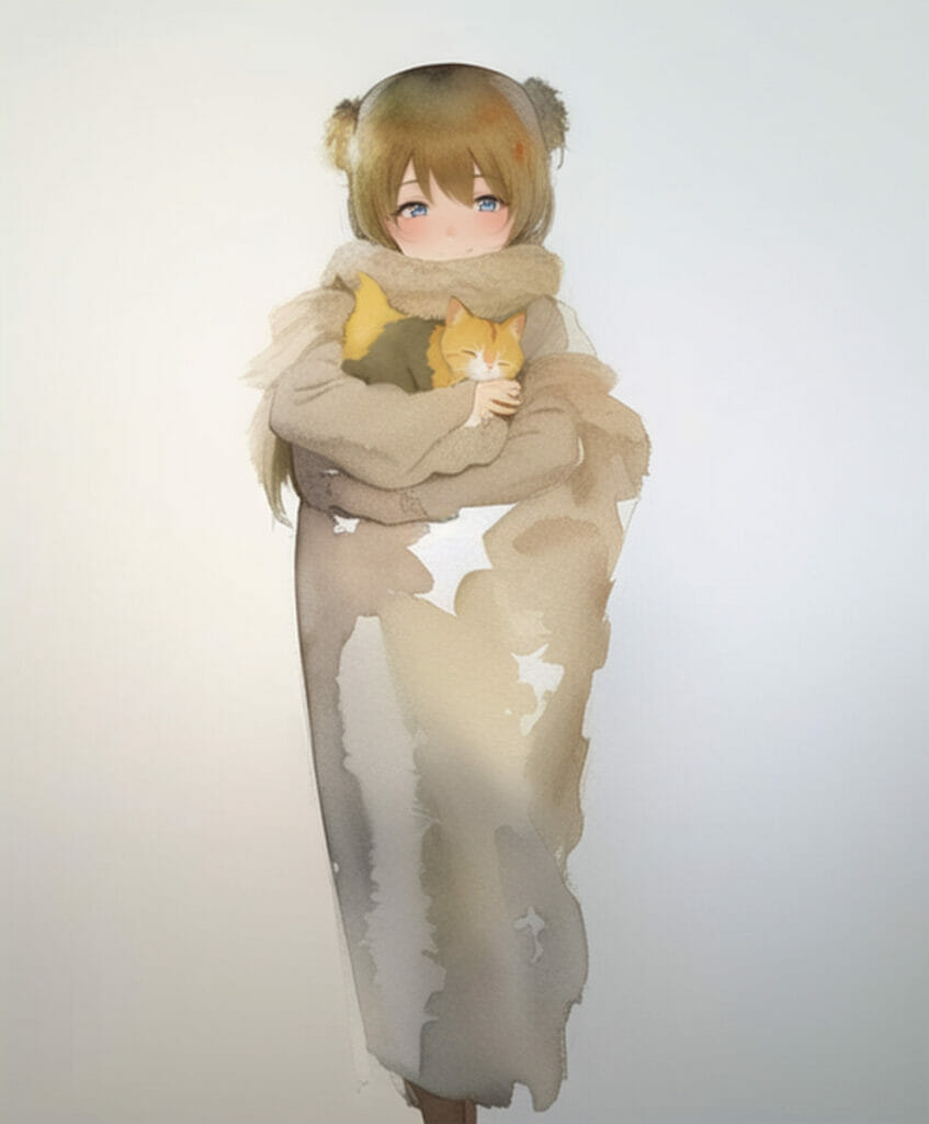 Modified watercolor painting - that drew face and cat :)